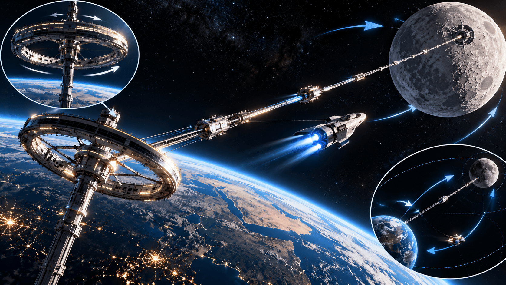 How a 230 KM Rotating Tether to the Moon Could Slingshot Space Travel