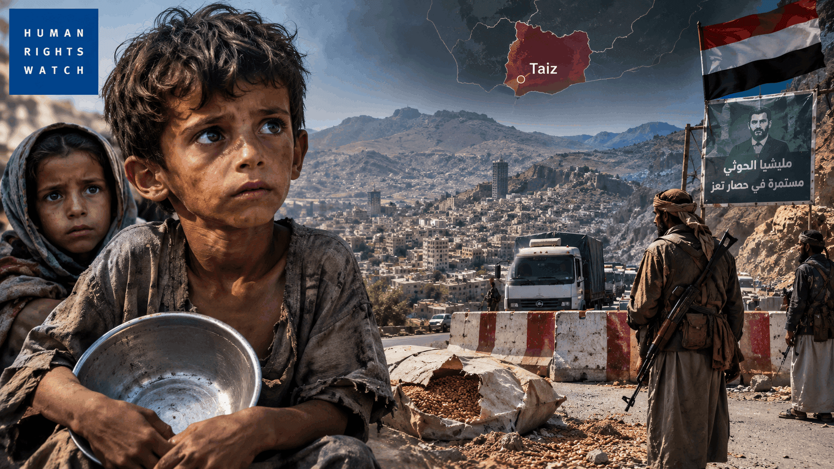 HRW Condemns Houthi Blockade of Taiz as a Deadly War Crime of Starvation