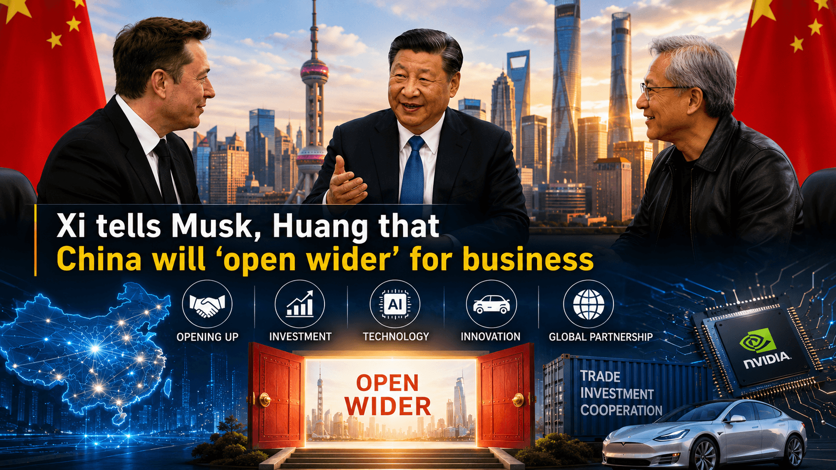Tech Titans in Beijing: Xi Jinping Pledges Broader Market Access to Musk and Huang