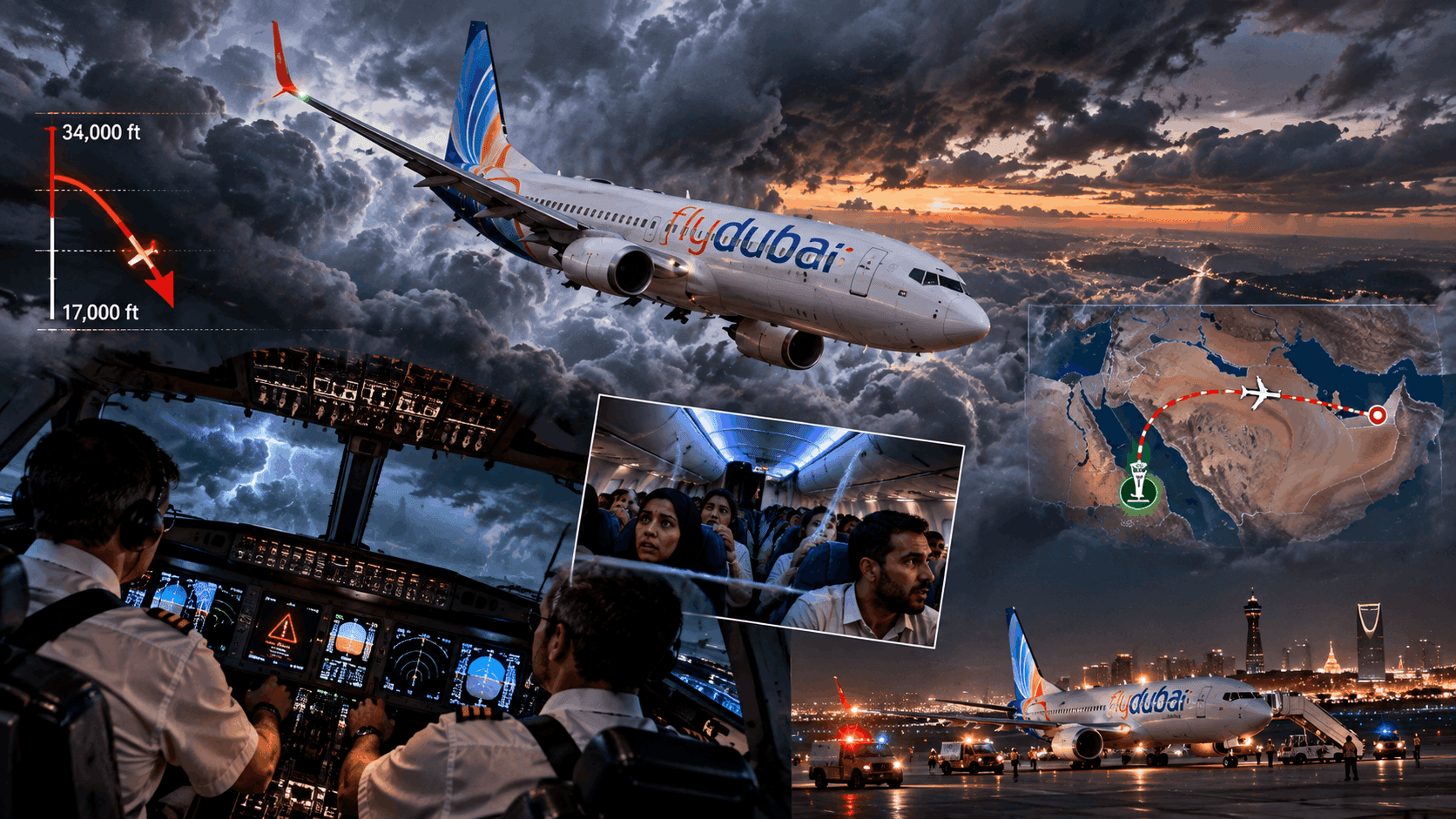 Chaos in Cockpit: Flydubai Jet Plunges 17,000ft & Diverts to Saudi Arabia