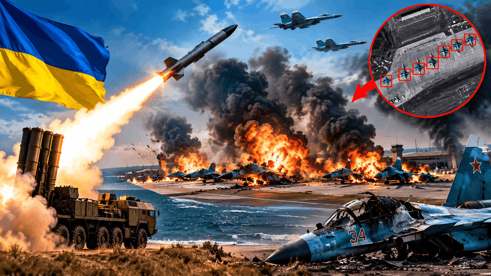 Ukraine Neptune Missile Strike Wipes Out Six Russian Su-34 Jets at Airbase