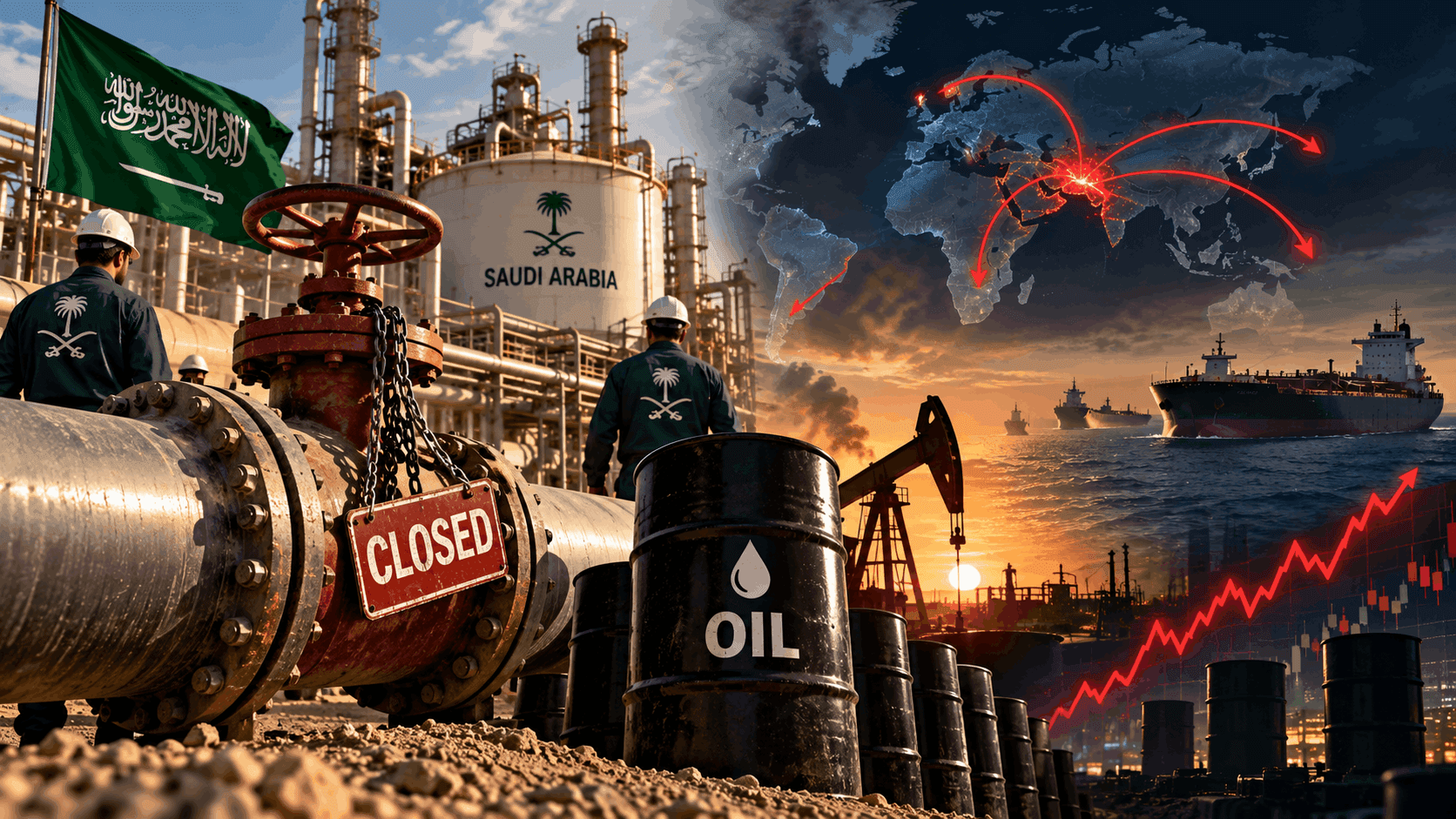 Oil Nears $108 as Saudi Pipeline Closure Triggers Global Supply Crunch