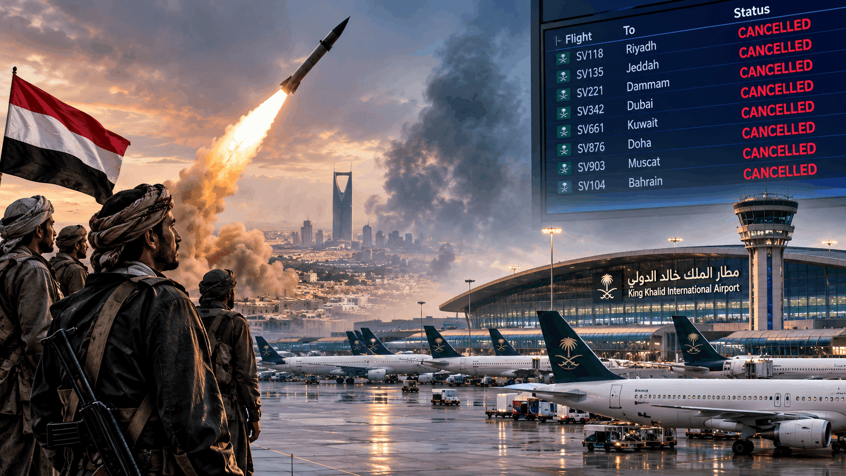 Houthi Missile Strikes Paralyze Saudi Air Travel as 4,000+ Flights Grounded