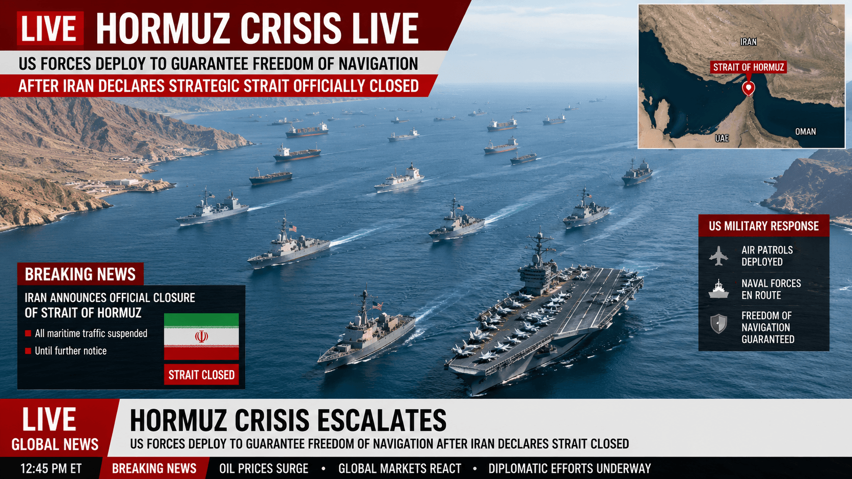 Hormuz Crisis Live: US Forces Deploy to Guarantee Freedom of Navigation After Iran Declares Strategic Strait Officially Closed
