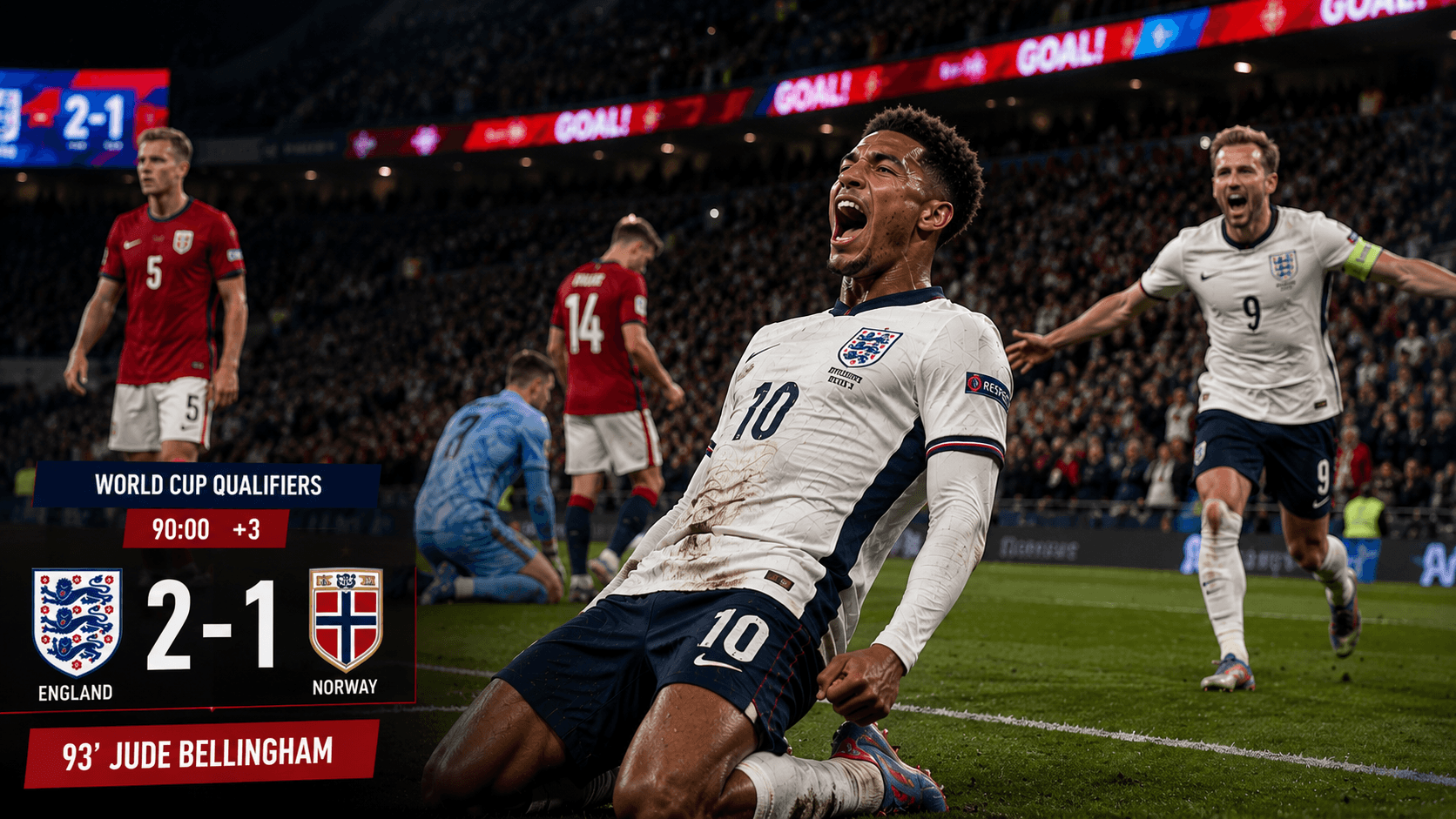 World Cup Live: Jude Bellingham Strikes Early in Extra Time to Fire England Into a Dramatic 2-1 Lead Over Norway