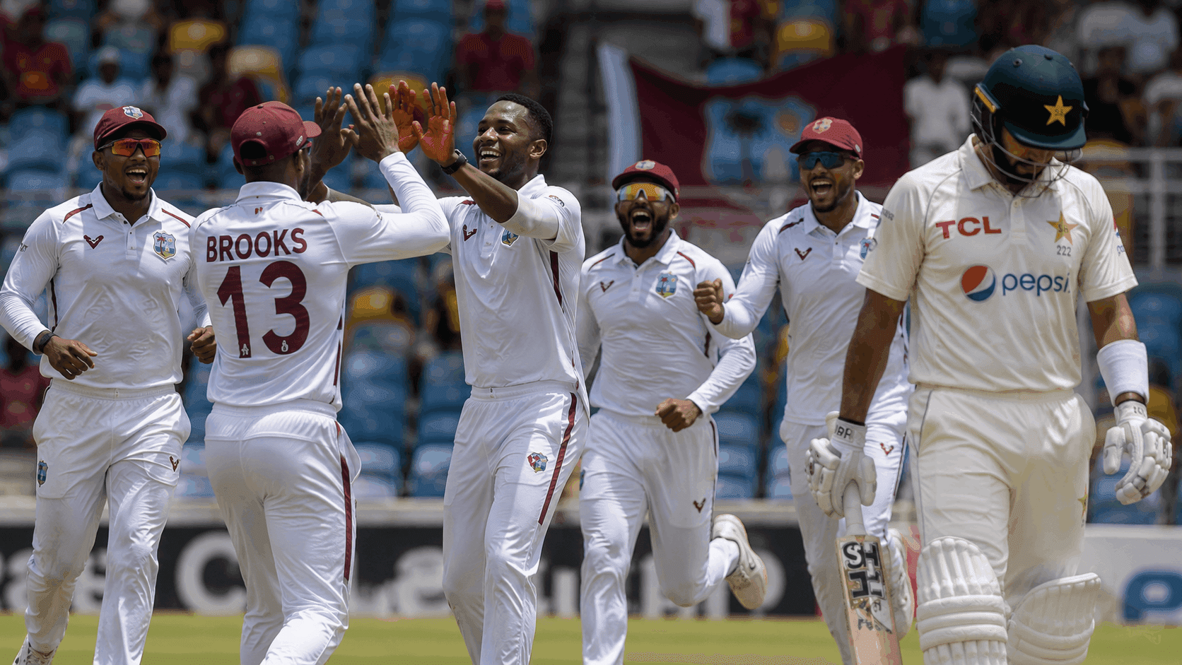 Trinidad Collapse: Babar Azam’s Valiant Fifty Fails to Save Pakistan as West Indies Snatch Historic 90-Run Victory in 1st Test at Brian Lara Stadium