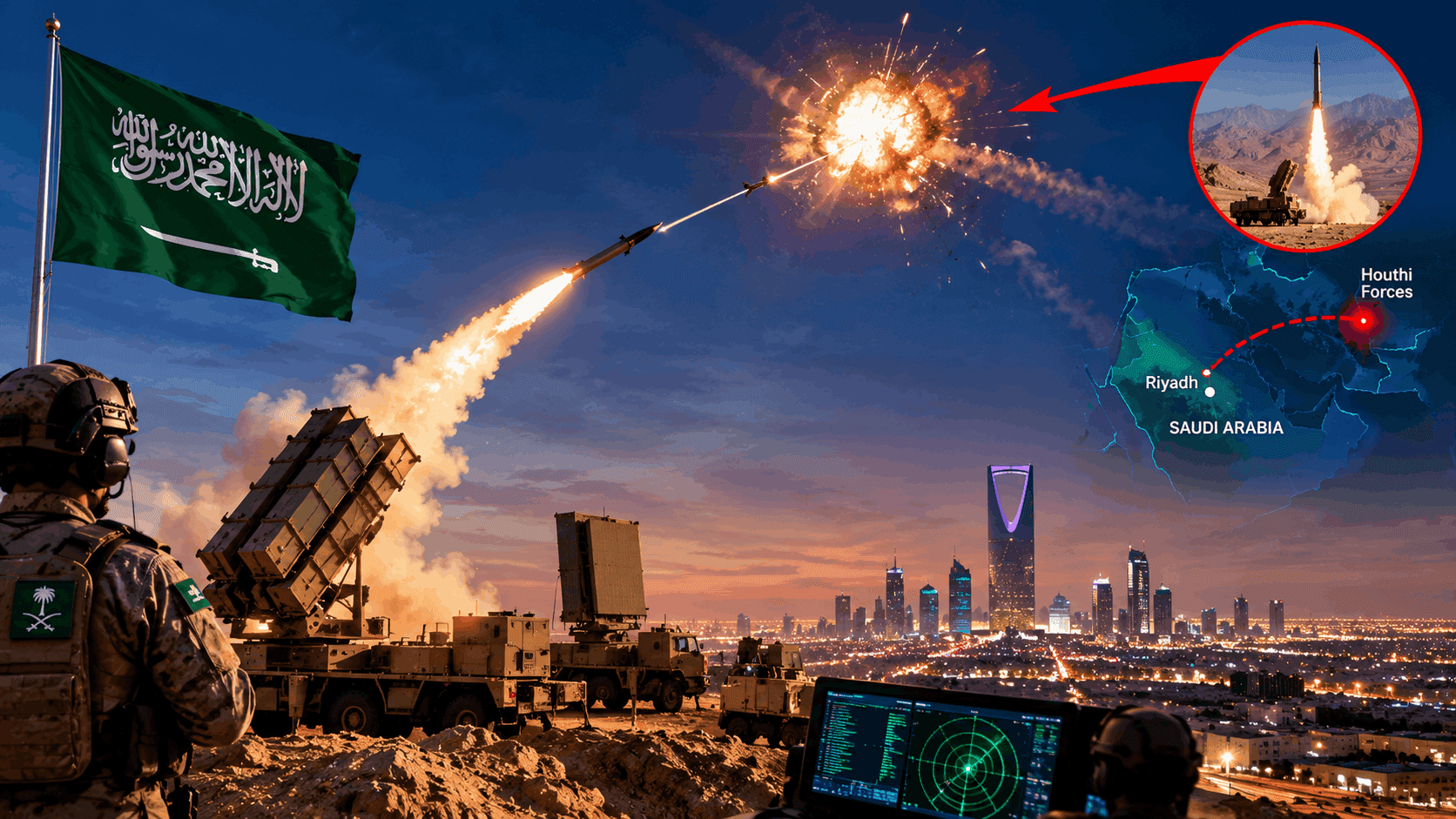 Saudi Air Defense Destroys Houthi Ballistic Missile Fired at Riyadh
