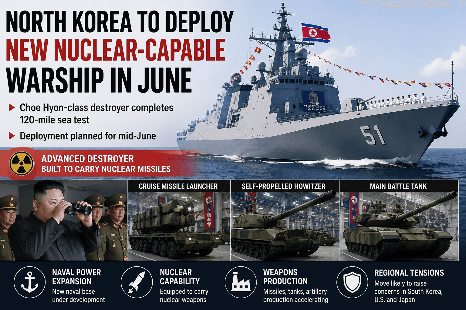 North Korea Announces Deployment of Advanced Nuclear-Capable Warship in June