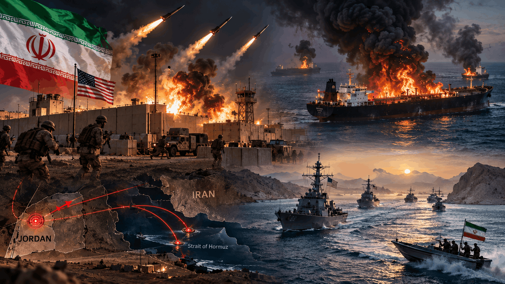 Iran Strikes US Base in Jordan & Hormuz Ships After US Hits Oil Tankers