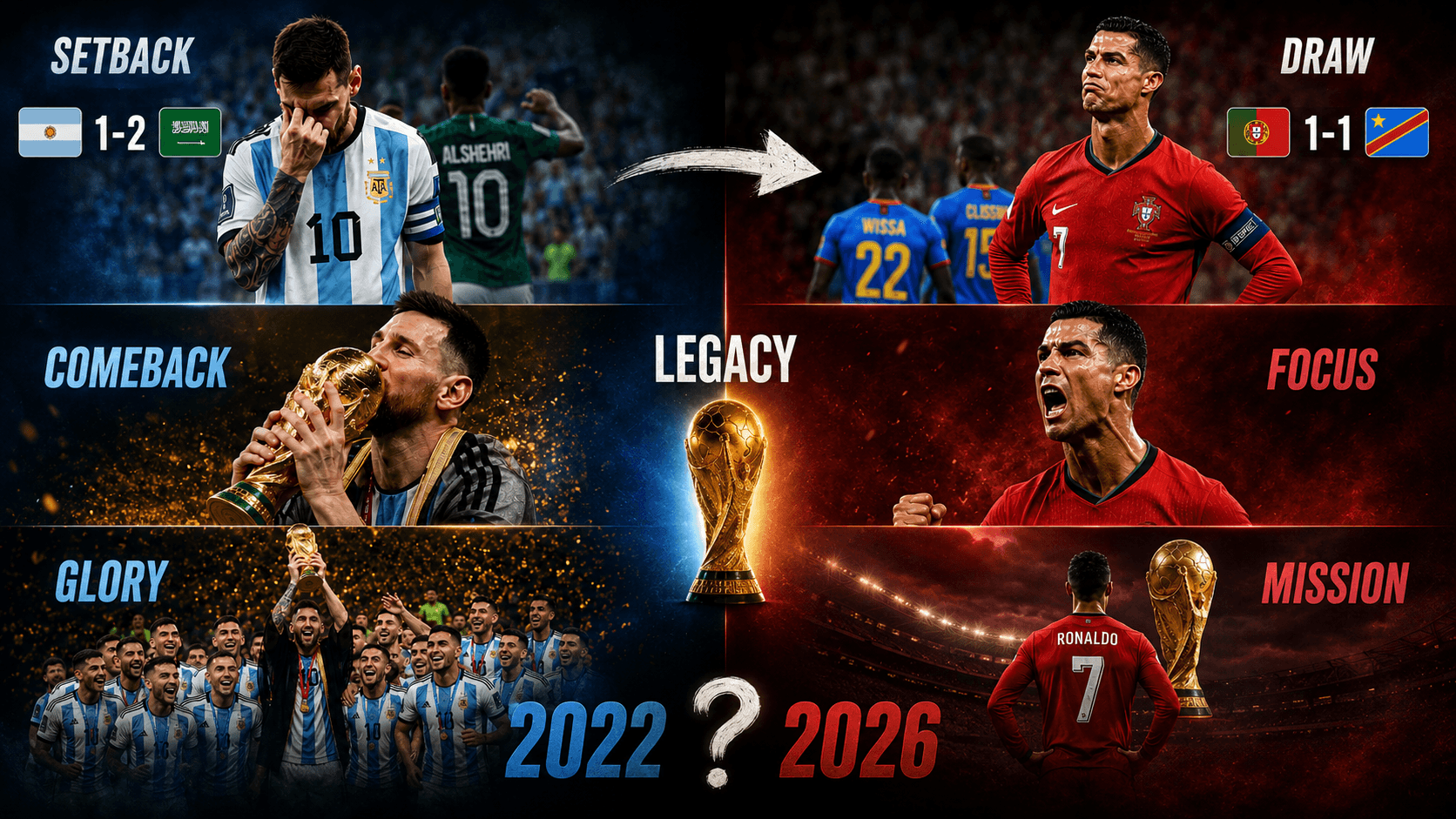The Blueprint of Redemption: Can Cristiano Ronaldo Mimic Messi’s 2022 Bounce-Back After Portugal's Shock 1-1 World Cup Stumble Against DR Congo?